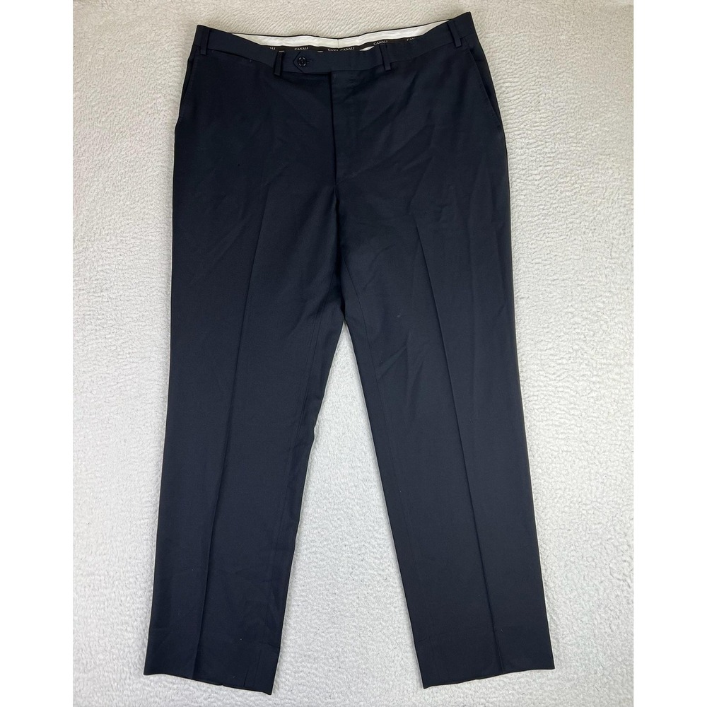 Canali Mens 38x31 Black 100% Wool Lined Italy Formal Dress Pants Trousers